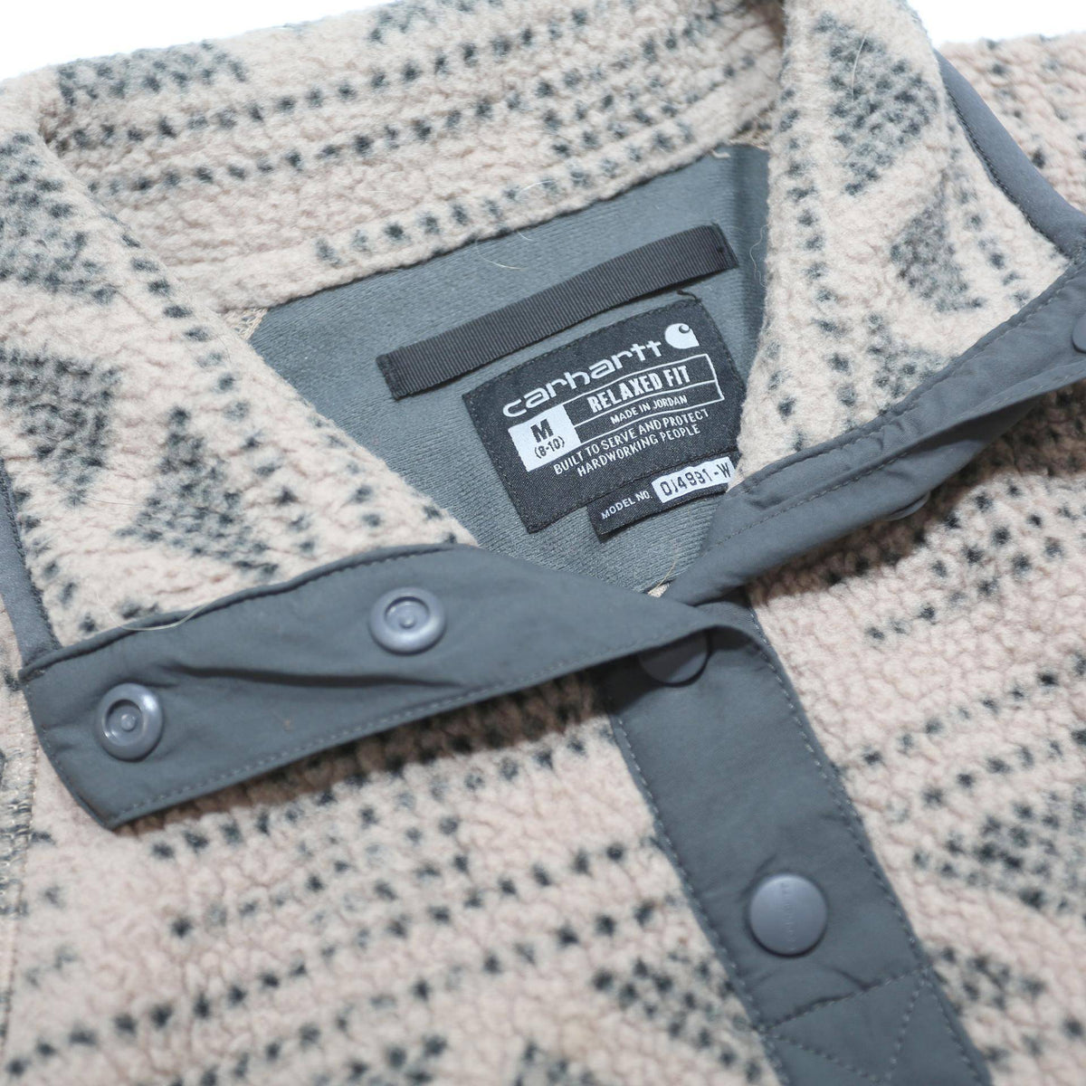 CARHARTT Womens Beige & Grey Patterned Pullover Chunky Knit M Fleece Jumper