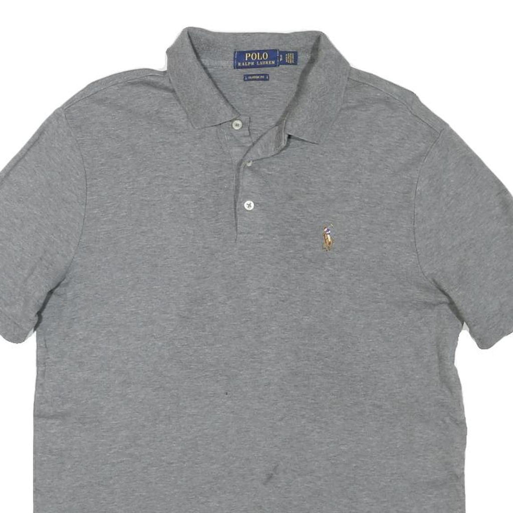 POLO RALPH LAUREN Mens Grey Short Sleeve S Plain Cotton Blend Polo Shirt