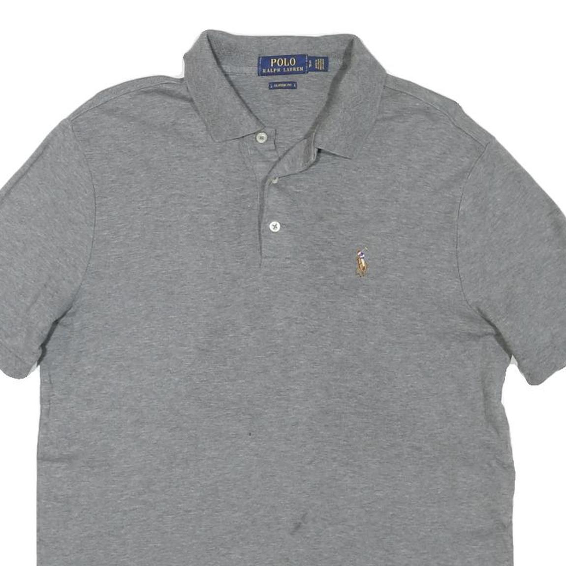 POLO RALPH LAUREN Mens Grey Short Sleeve S Plain Cotton Blend Polo Shirt