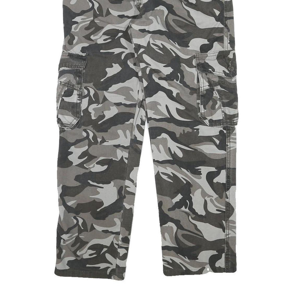 Grey Camouflage Mens Regular Fit Cargo Trousers W30 L27 Cotton Blend Zip