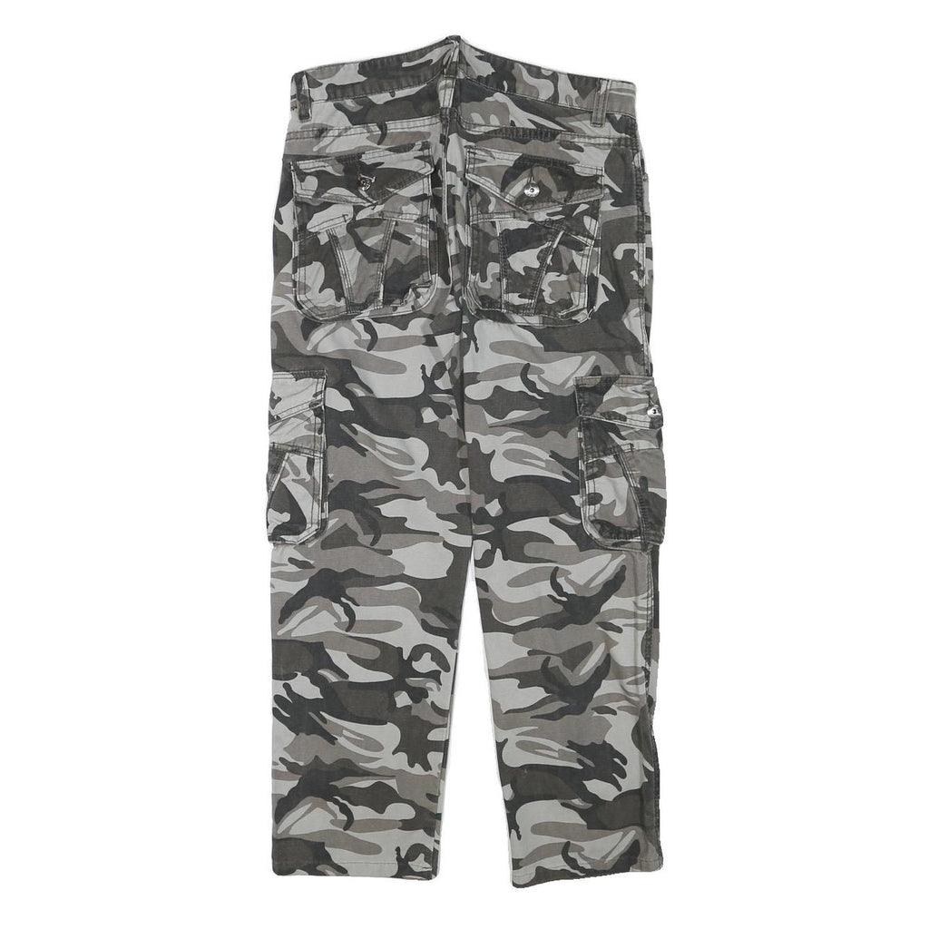 Grey Camouflage Mens Regular Fit Cargo Trousers W30 L27 Cotton Blend Zip