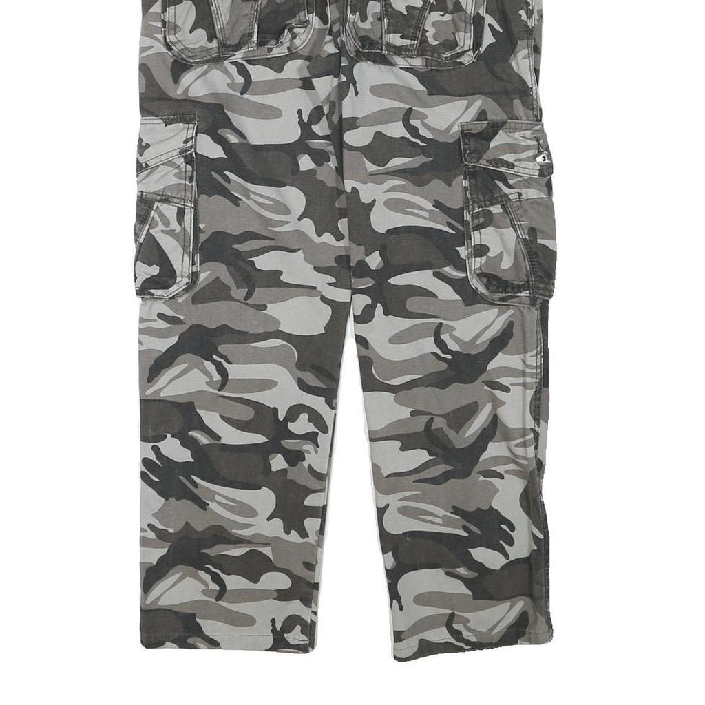 Grey Camouflage Mens Regular Fit Cargo Trousers W30 L27 Cotton Blend Zip