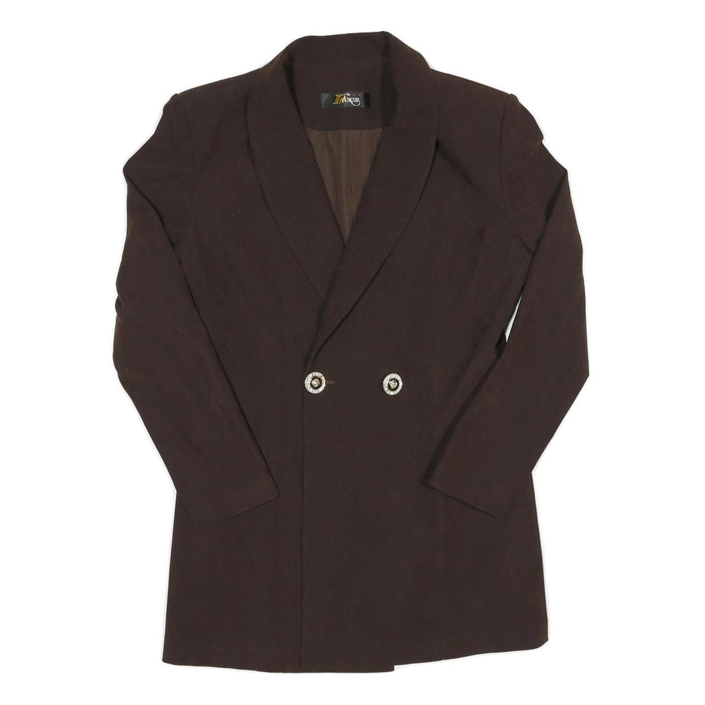 Womens Brown Button Double Breasted Jacket S Cotton Blend Plain Stylish Formal