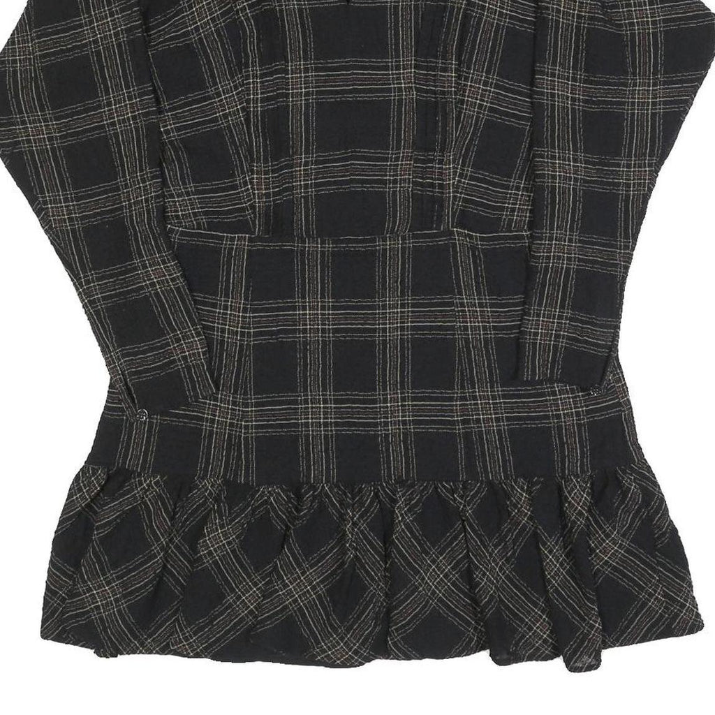 REISS Womens Black Check Day Cotton Blend Dress UK 14 V-Neck Ruffle Hem