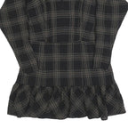 REISS Womens Black Check Day Cotton Blend Dress UK 14 V-Neck Ruffle Hem