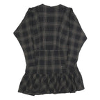 REISS Womens Black Check Day Cotton Blend Dress UK 14 V-Neck Ruffle Hem