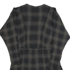 REISS Womens Black Check Day Cotton Blend Dress UK 14 V-Neck Ruffle Hem