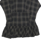 REISS Womens Black Check Day Cotton Blend Dress UK 14 V-Neck Ruffle Hem