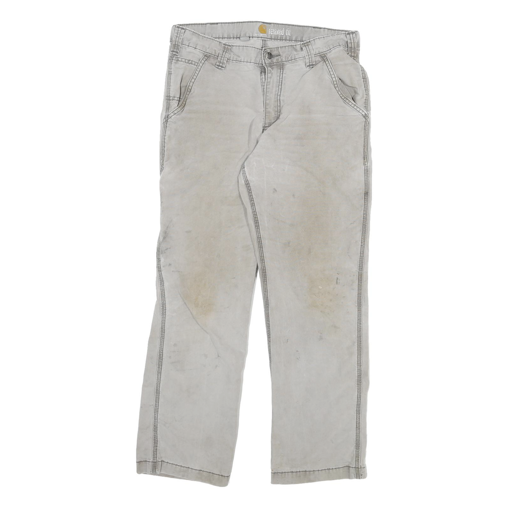 CARHARTT Mens Relaxed Fit Jeans Beige Cotton Blend Zip W32 L29 Workwear Utility