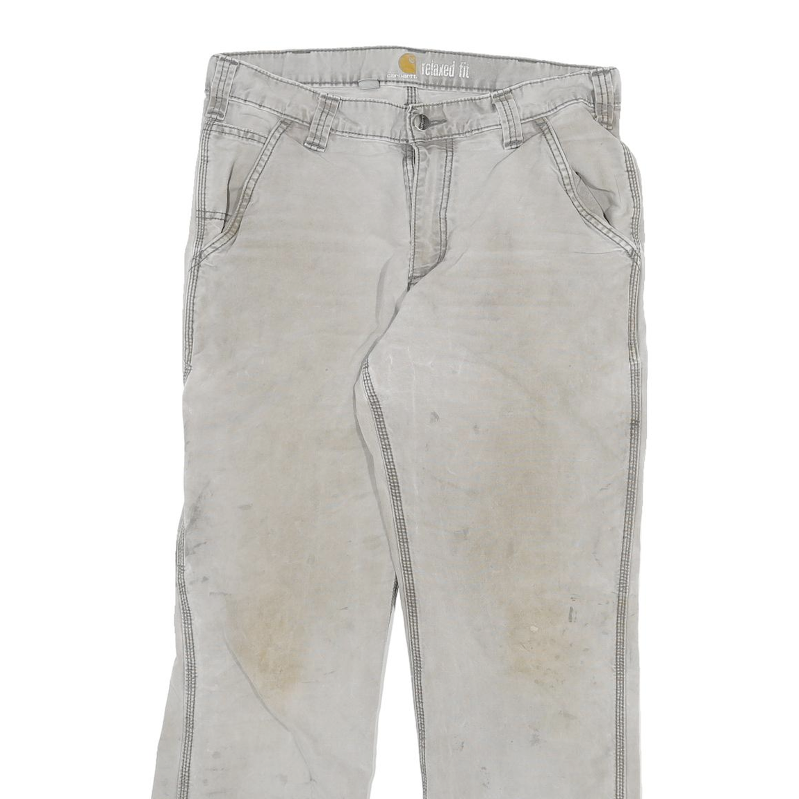 CARHARTT Mens Relaxed Fit Jeans Beige Cotton Blend Zip W32 L29 Workwear Utility