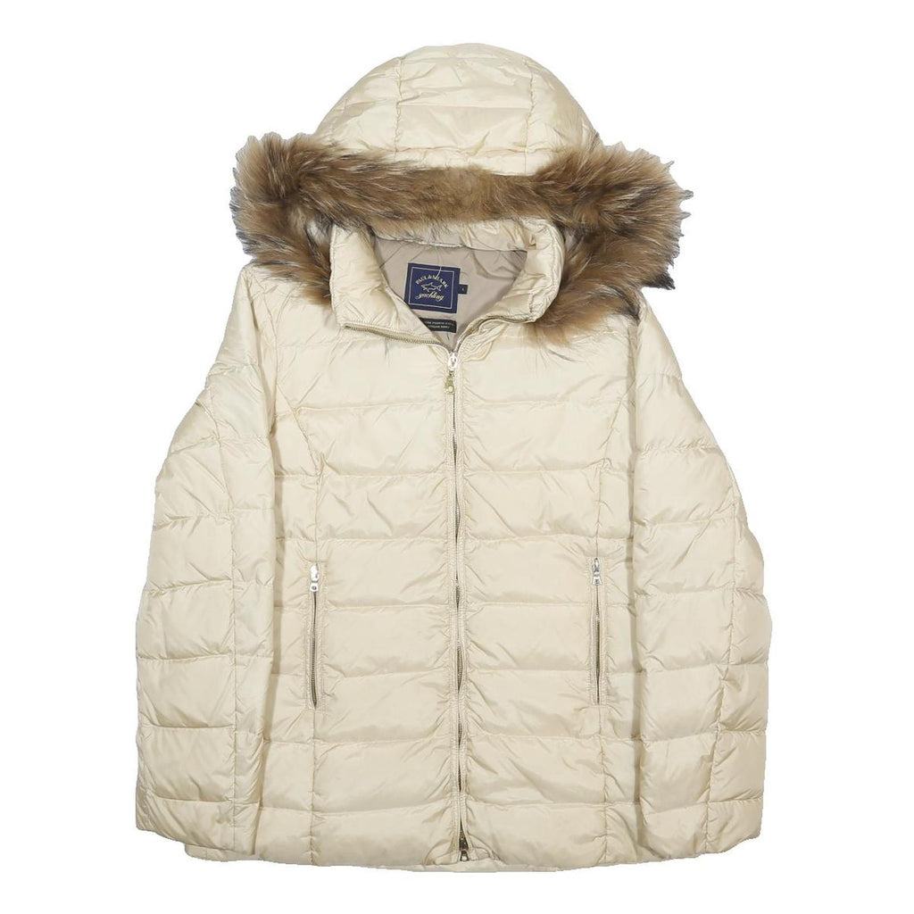 PAUL & SHARK Womens Cream Jacket L Polyester Plain Zip Hooded Warm Winter