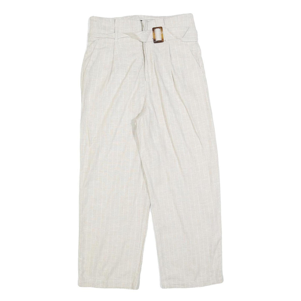 ROMEO + JULIET Womens Relaxed White Linen Blend Trousers W27 L25 Belted Zip