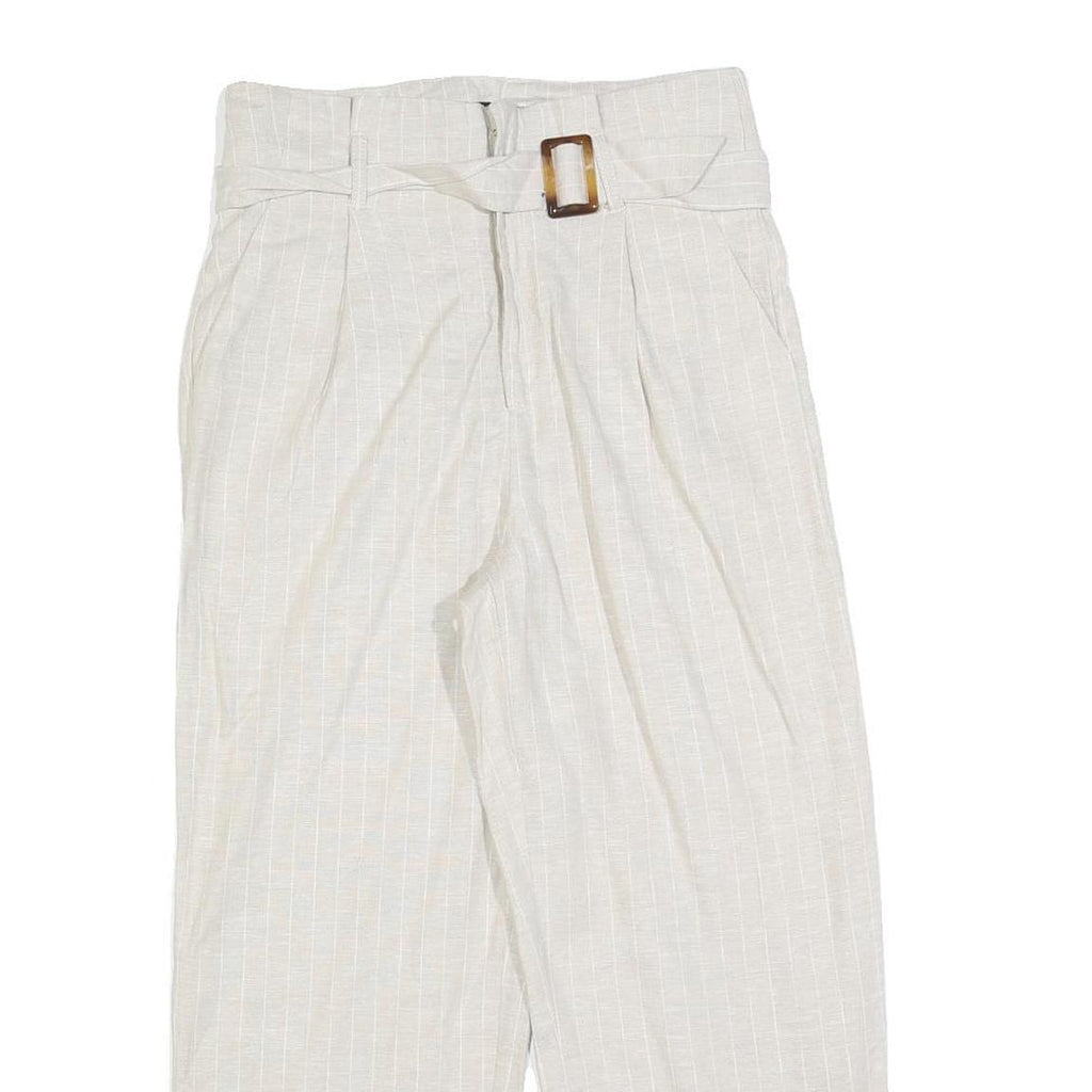 ROMEO + JULIET Womens Relaxed White Linen Blend Trousers W27 L25 Belted Zip