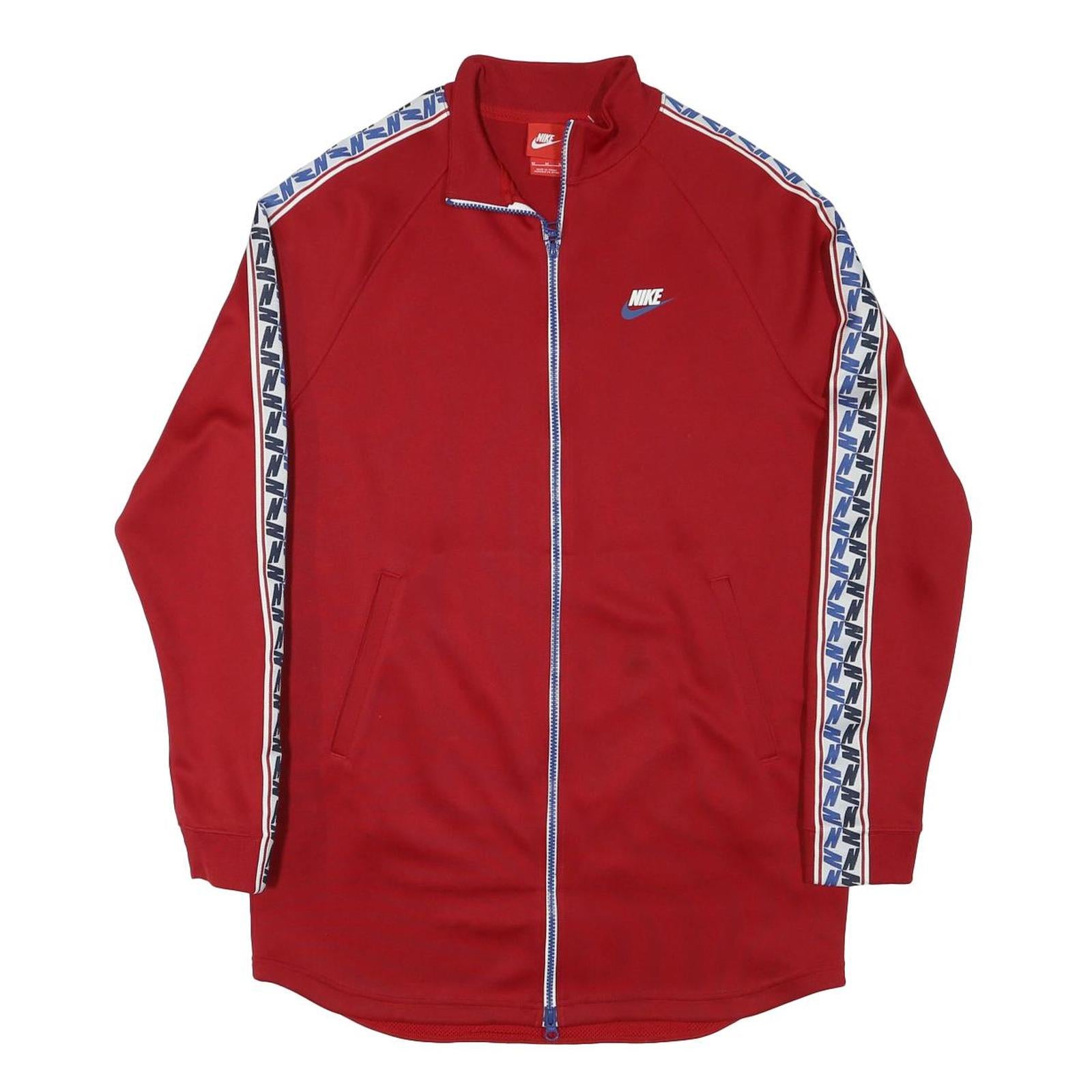 NIKE Mens Red Blue Swoosh Zip Jacket M Polyester Blend Sportswear Track Top