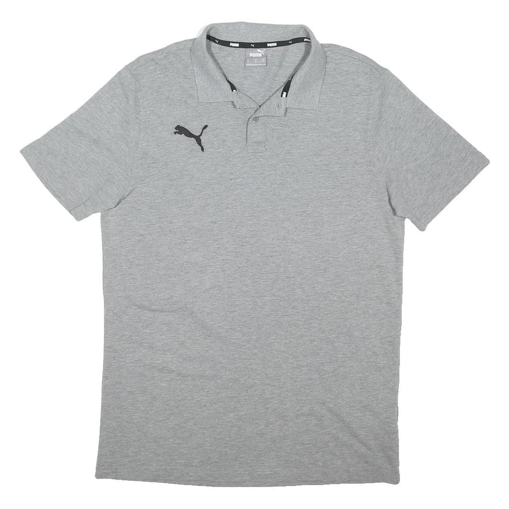 PUMA Mens Grey Short Sleeve Plain Polo Shirt M Cotton Blend Casual Top