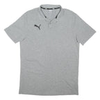 PUMA Mens Grey Short Sleeve Plain Polo Shirt M Cotton Blend Casual Top