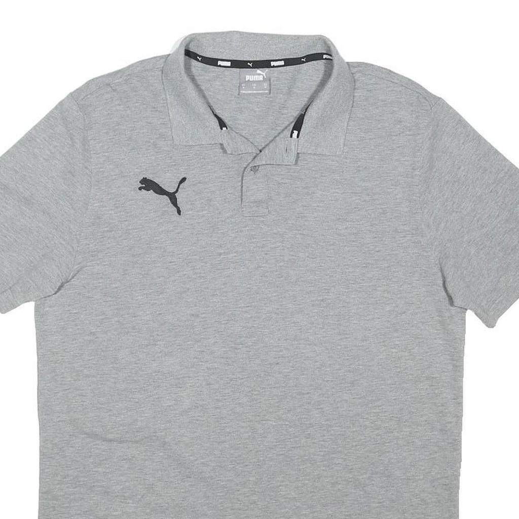 PUMA Mens Grey Short Sleeve Plain Polo Shirt M Cotton Blend Casual Top