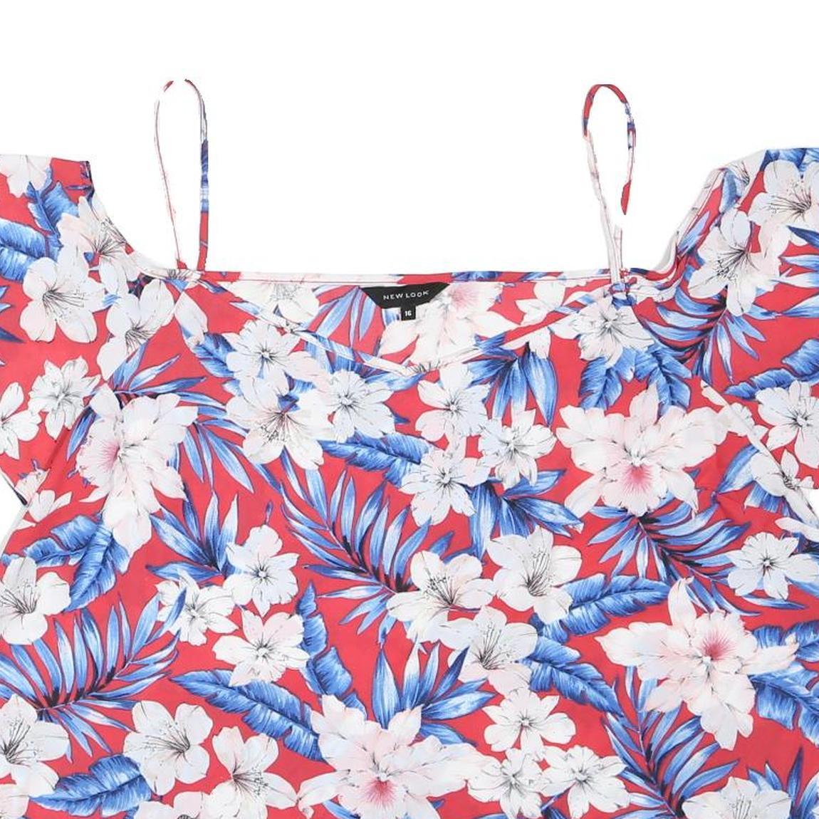 NEW LOOK Womens Red Floral Cold Shoulder Top Spaghetti Strap UK 16 Summer