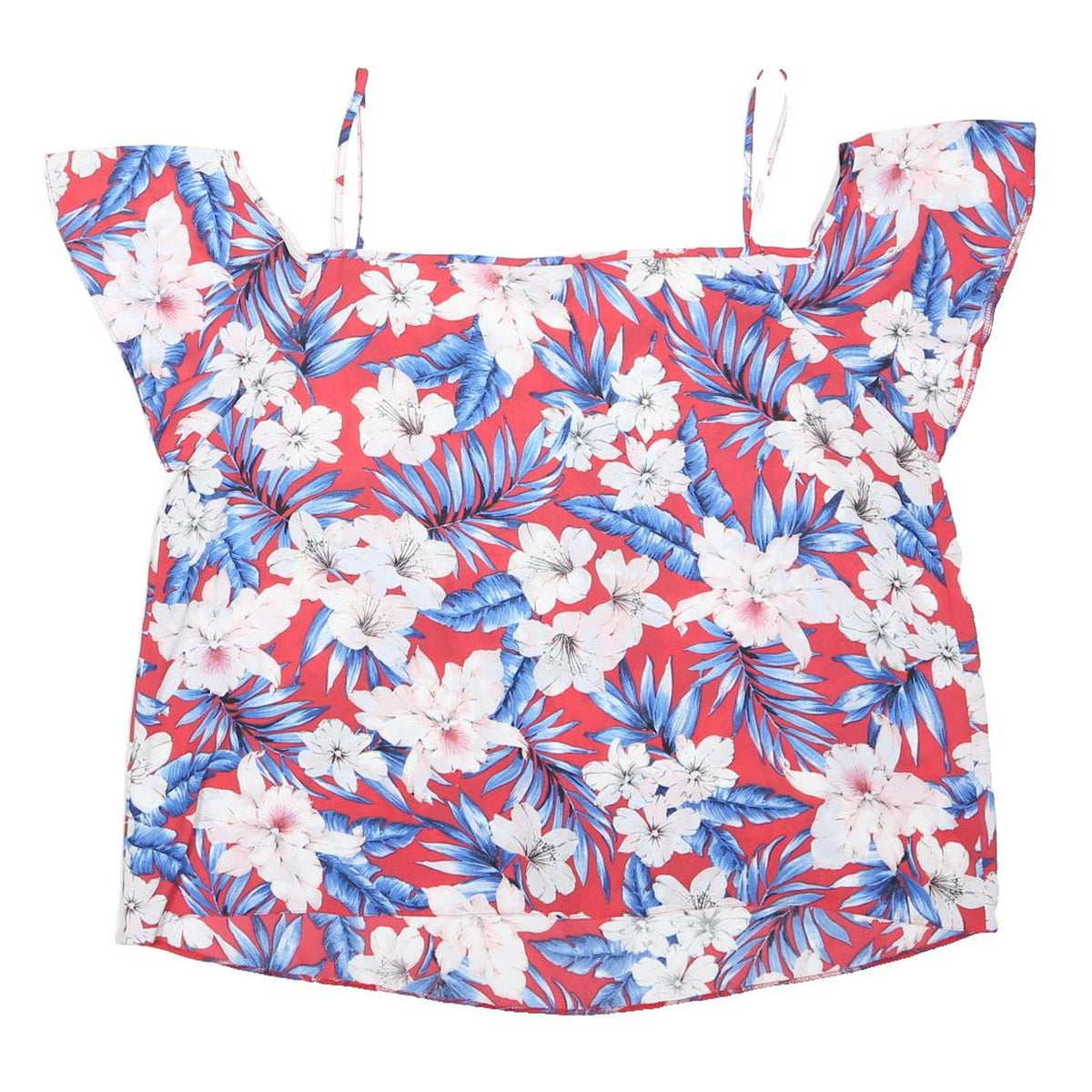 NEW LOOK Womens Red Floral Cold Shoulder Top Spaghetti Strap UK 16 Summer