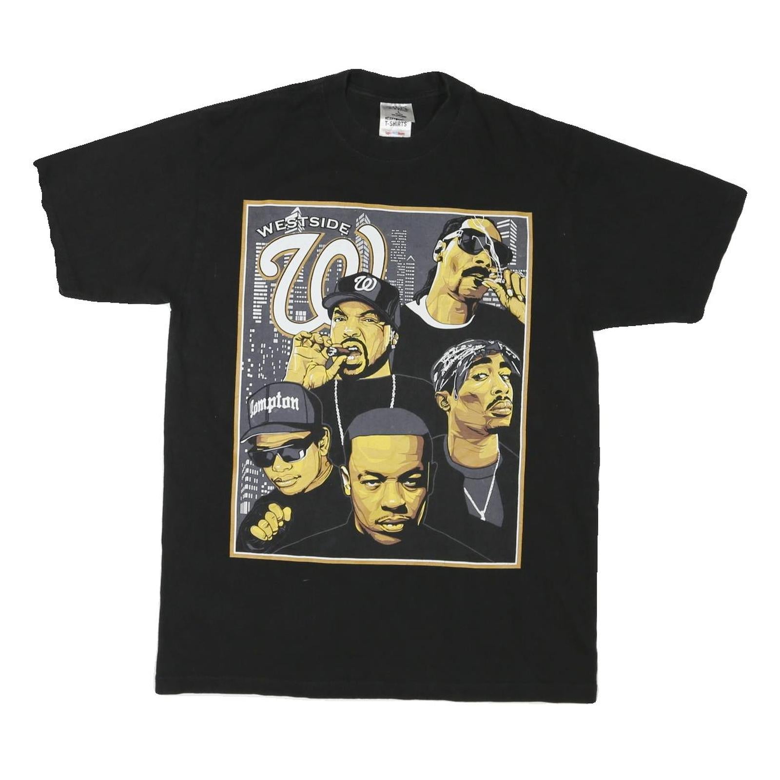SHAKA Mens Black Graphic T-Shirt L Short Sleeve Crew Neck Iconic Rap Artists