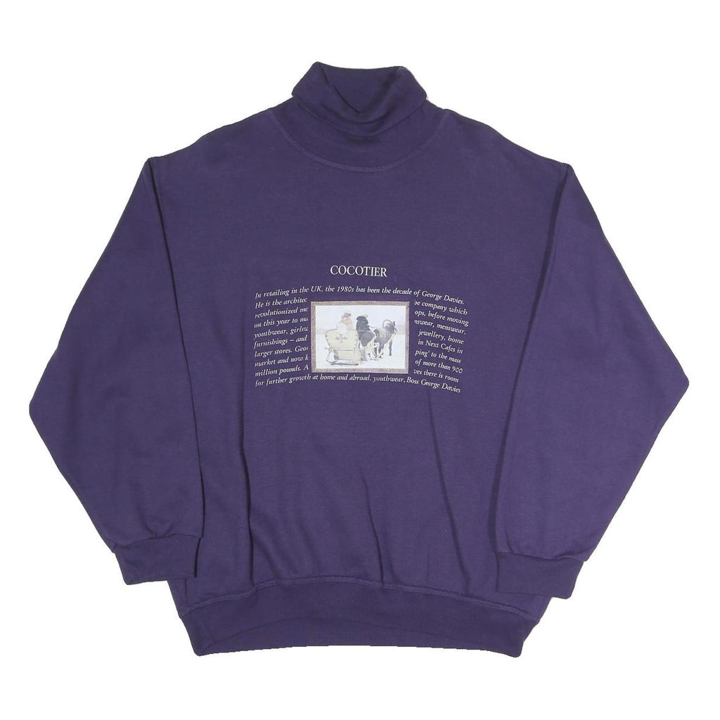 MISS HELEN Womens Purple High Neck M Cotton Blend Pullover Sweatshirt Text Print