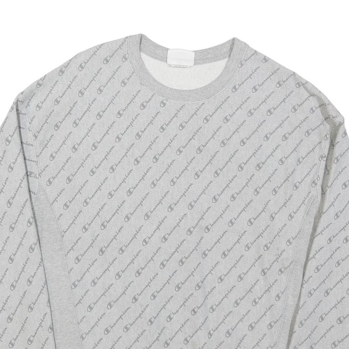 CHAMPION Mens Grey Cotton Blend Crew Neck M All Over Logo Sweatshirt Pullover