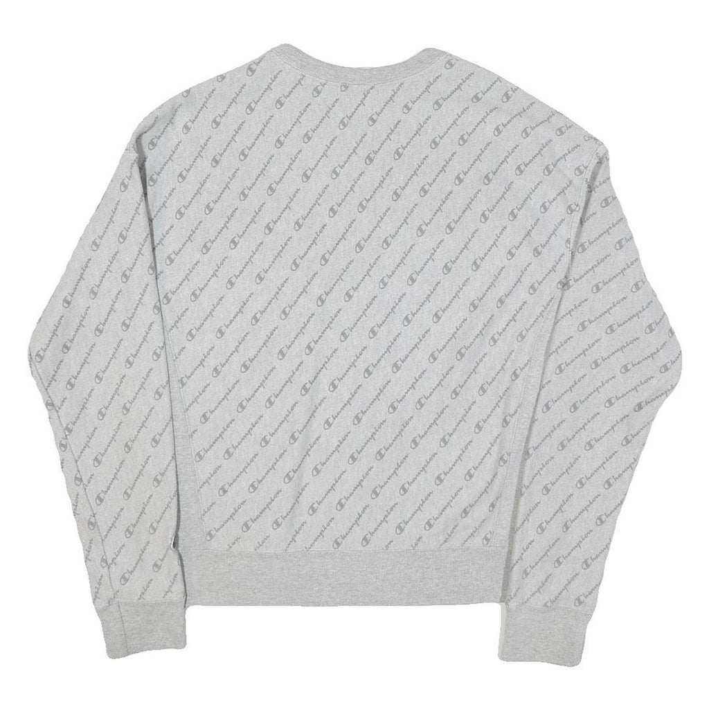 CHAMPION Mens Grey Cotton Blend Crew Neck M All Over Logo Sweatshirt Pullover
