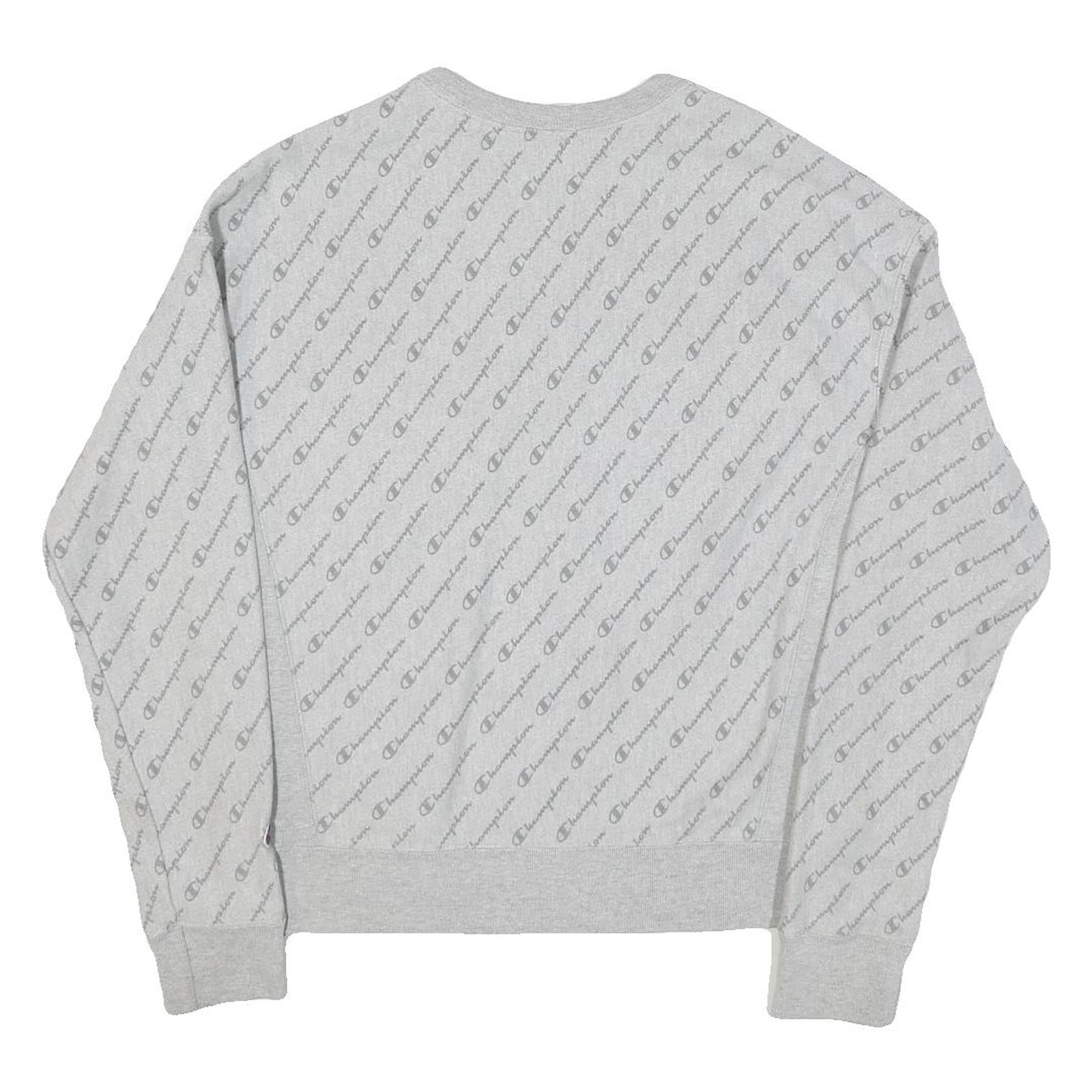 CHAMPION Mens Grey Cotton Blend Crew Neck M All Over Logo Sweatshirt Pullover