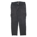 DICKIES Mens Black Cotton Blend Regular Cargo Trousers W31 L30 Workwear Zip