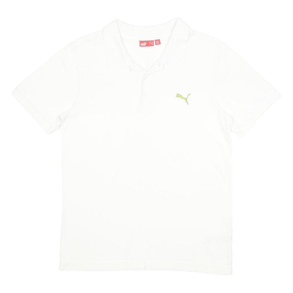 PUMA Mens White Short Sleeve Cotton Polo Shirt S Logo Embroidered Casual