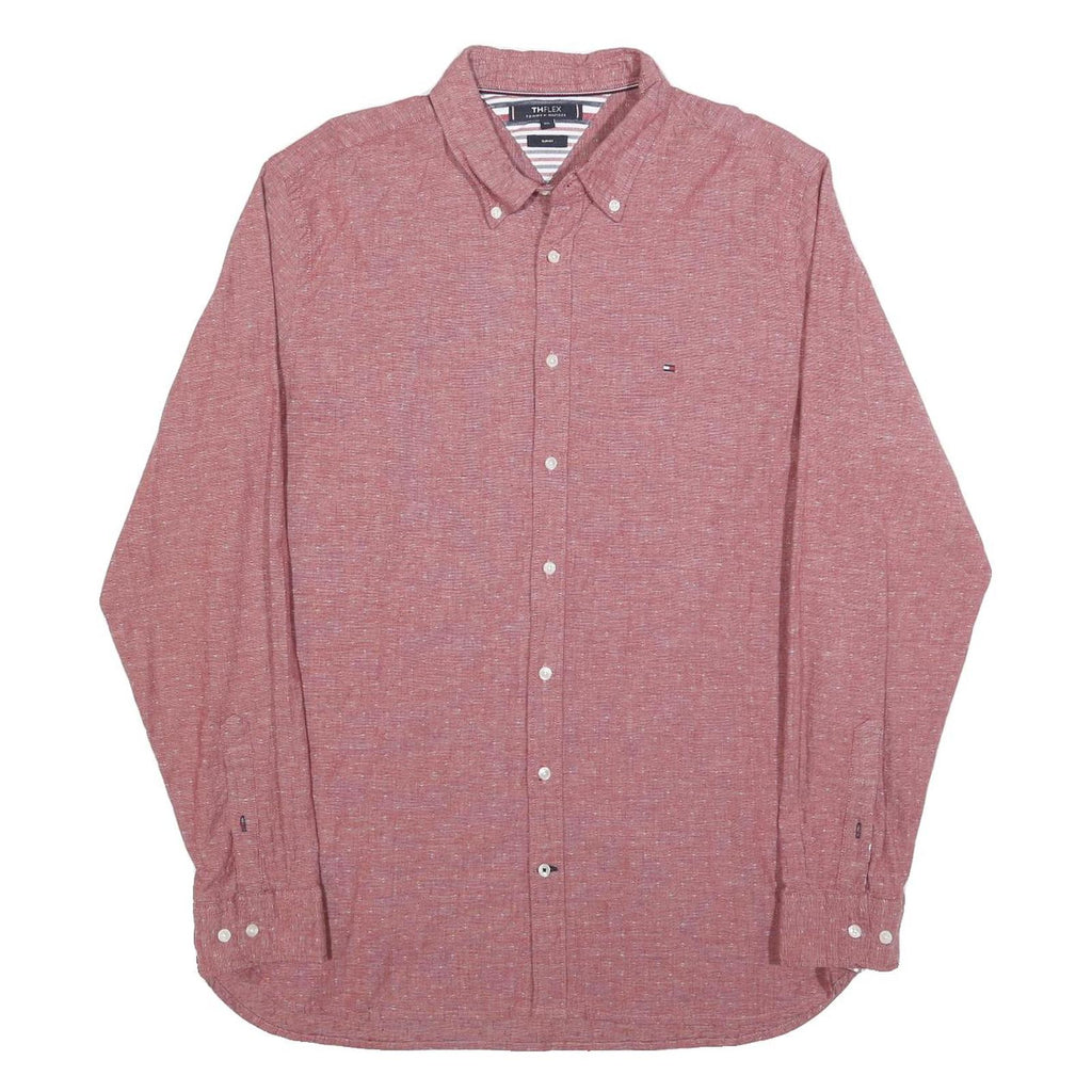 TOMMY HILFIGER Mens Red Button-Down Shirt 2XL Cotton Blend Casual Classic