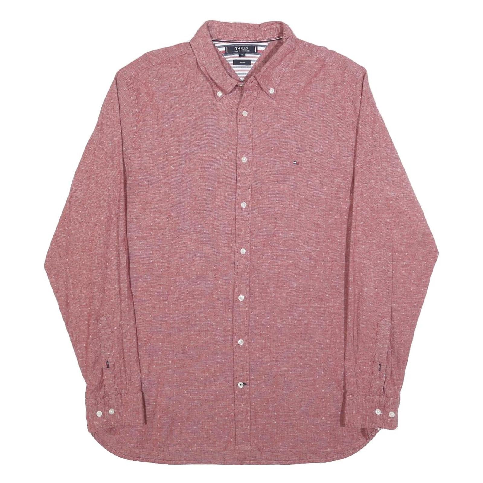 TOMMY HILFIGER Mens Red Button-Down Shirt 2XL Cotton Blend Casual Classic