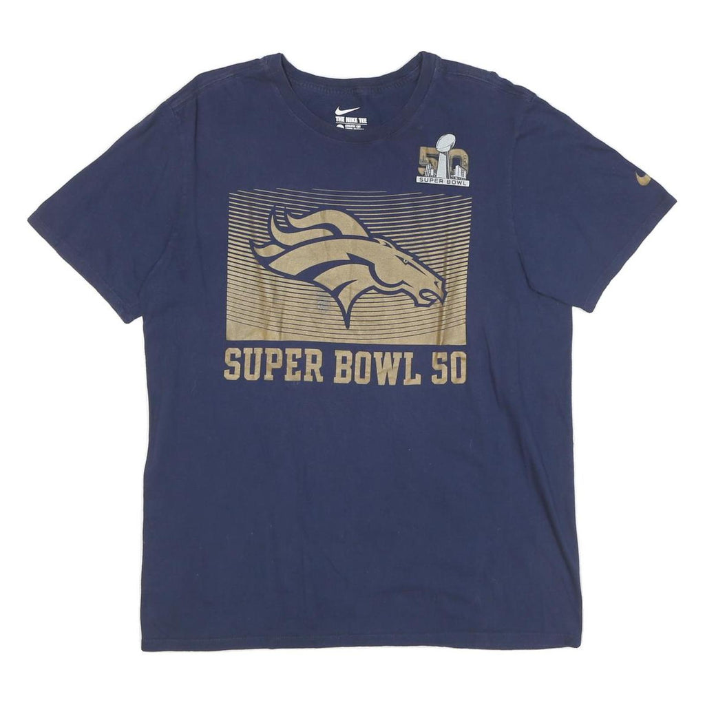 NIKE Mens Blue Super Bowl 50 Graphic T-Shirt L Short Sleeve Crew Neck