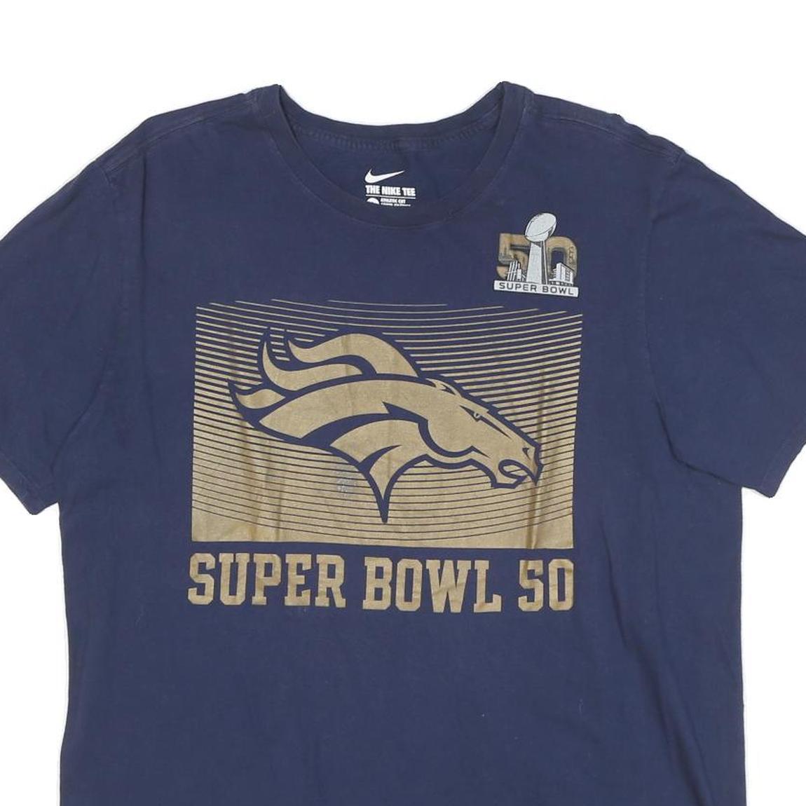 NIKE Mens Blue Super Bowl 50 Graphic T-Shirt L Short Sleeve Crew Neck