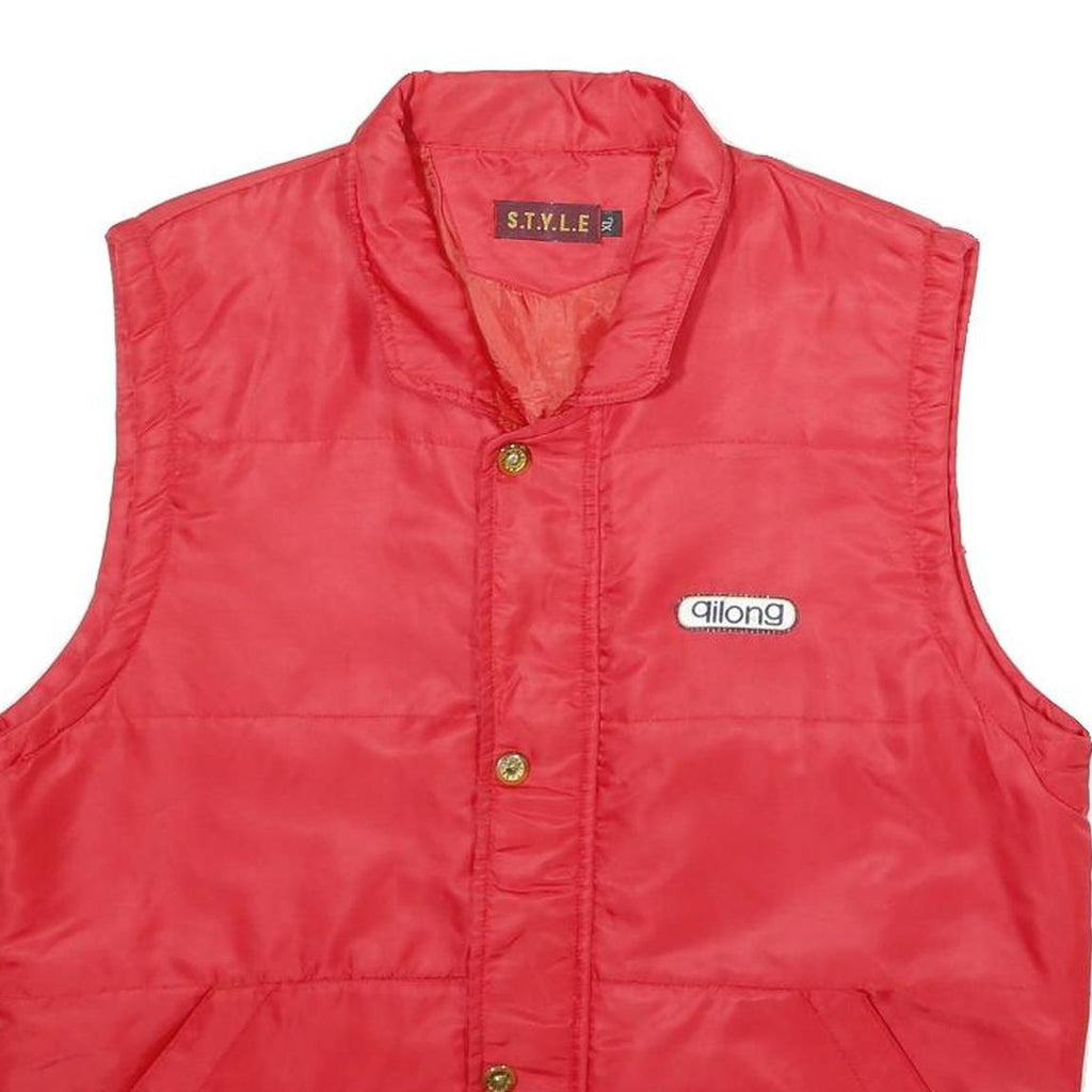 STYLE Womens Red Nylon Sleeveless Button Jacket XL Puffer Casual Warm Outerwear