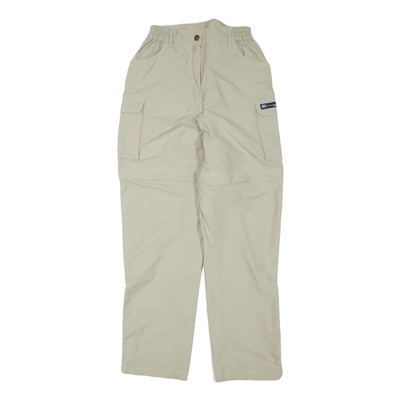 QEUCHUA Womens Polyester Blend Beige Relaxed Zip Cargo Trousers W24 L29 Outdoor