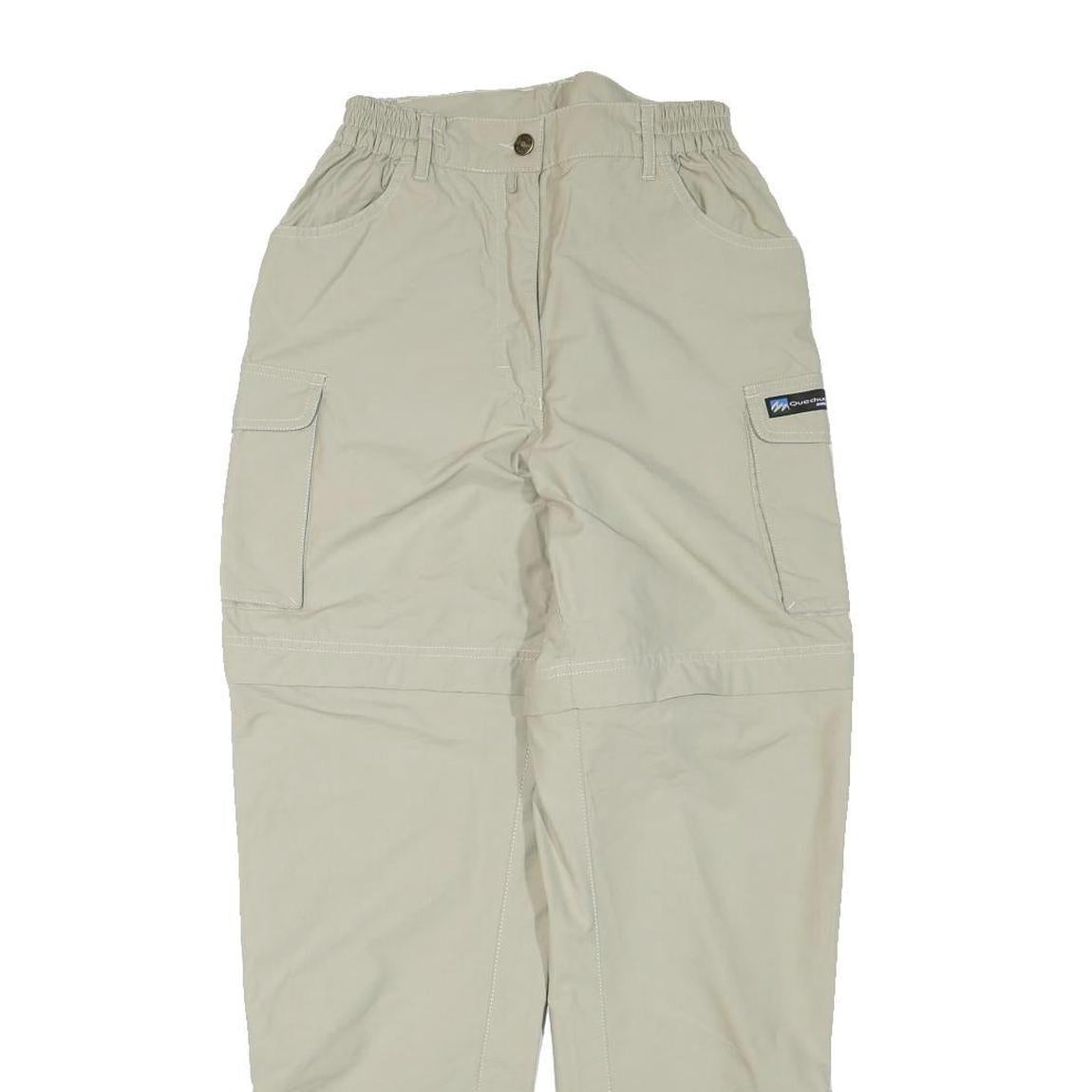 QEUCHUA Womens Polyester Blend Beige Relaxed Zip Cargo Trousers W24 L29 Outdoor
