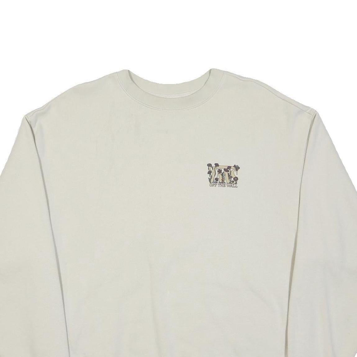 VANS Mens Cream Sweatshirt S Crew Neck Cotton Blend Pullover Floral Print