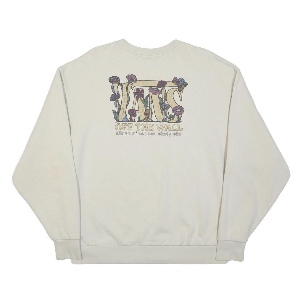 VANS Mens Cream Sweatshirt S Crew Neck Cotton Blend Pullover Floral Print
