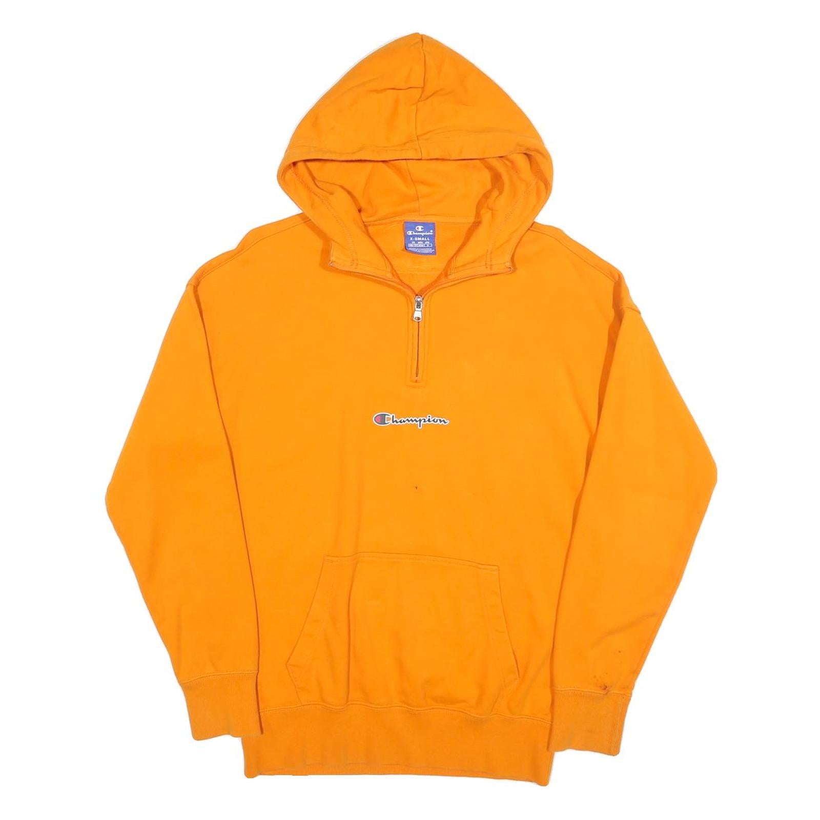 CHAMPION Mens Orange ¼ Zip Hoodie XS Cotton Blend Pullover Sweatshirt