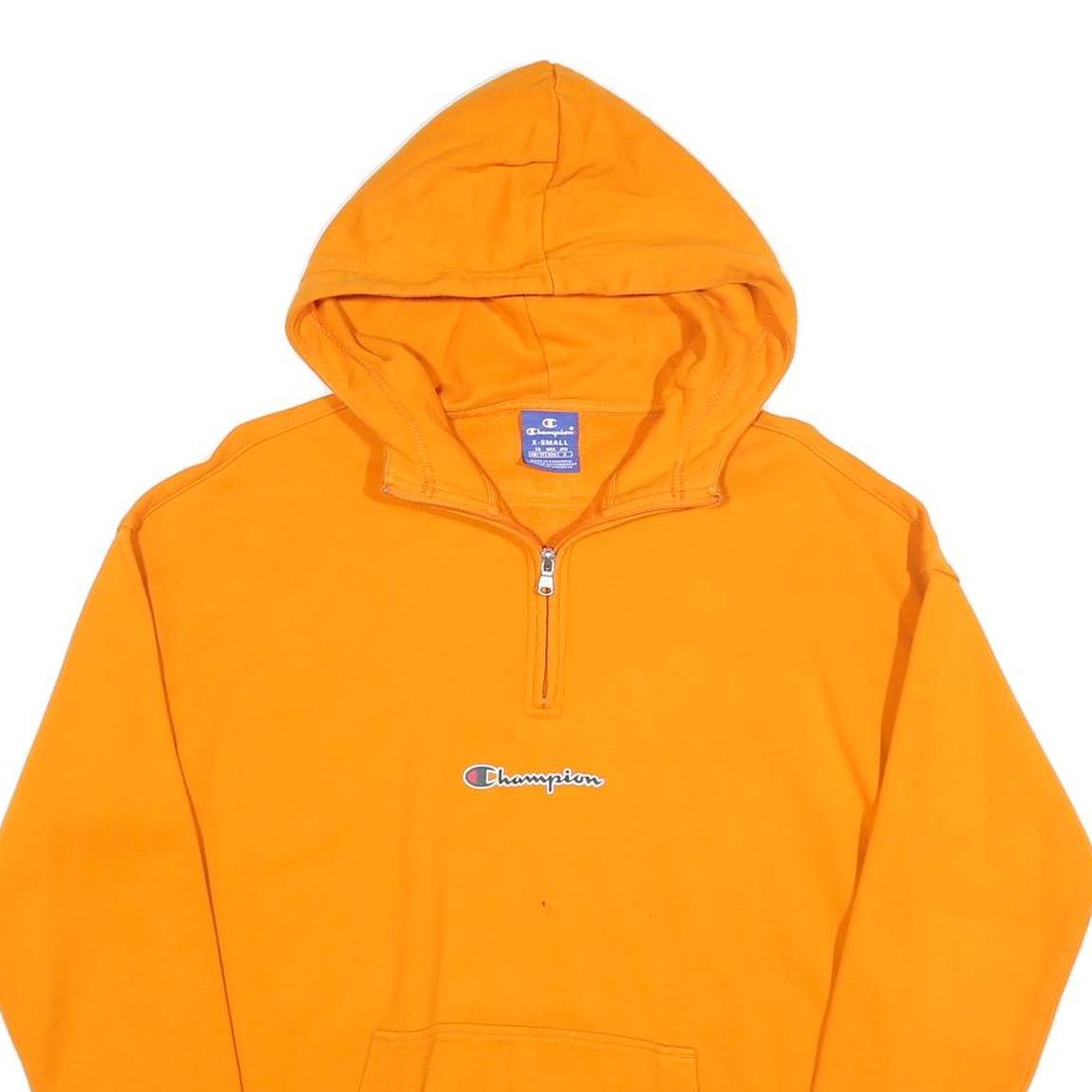 CHAMPION Mens Orange ¼ Zip Hoodie XS Cotton Blend Pullover Sweatshirt