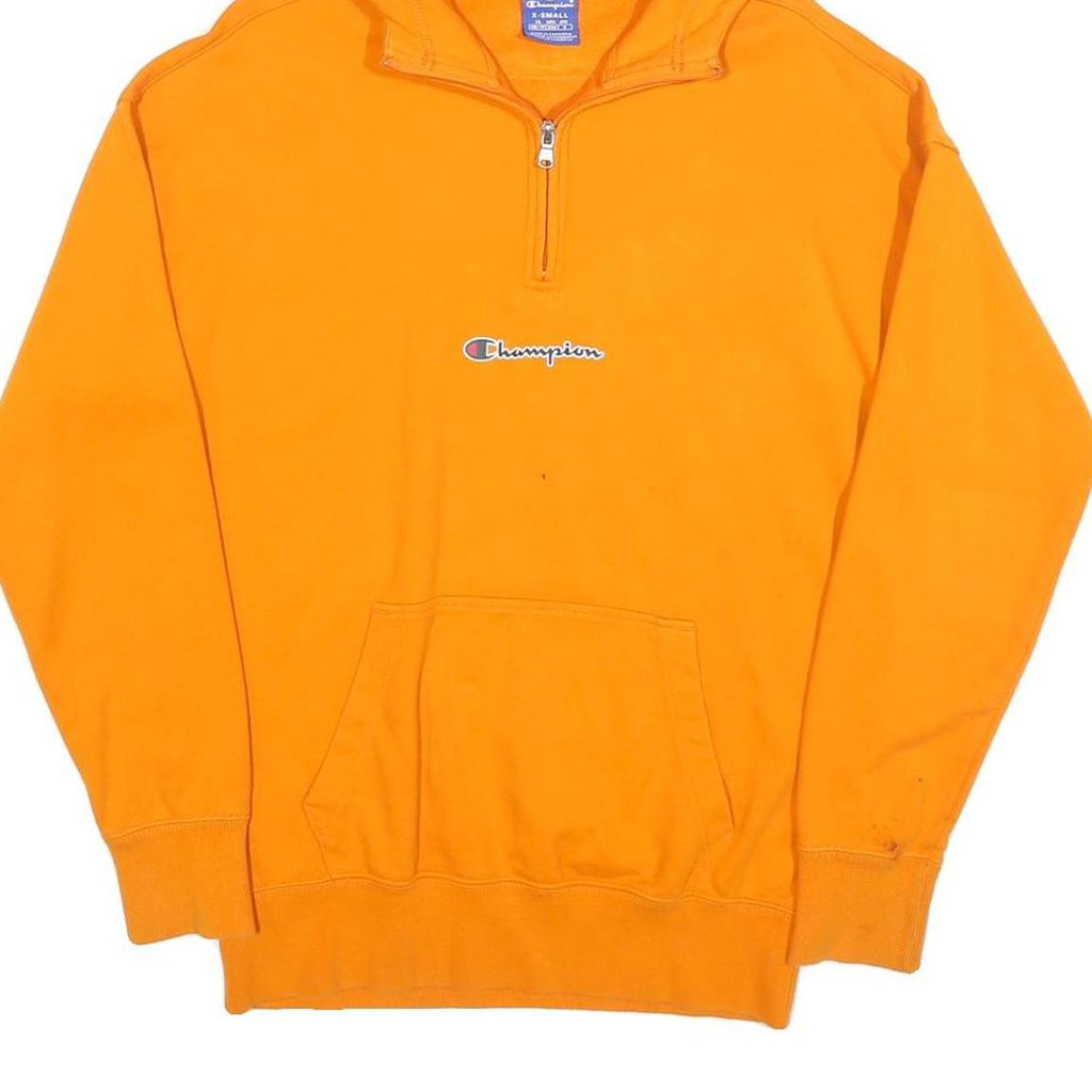 CHAMPION Mens Orange ¼ Zip Hoodie XS Cotton Blend Pullover Sweatshirt