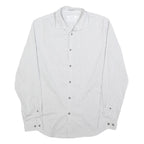 CALVIN KLEIN Mens White & Grey Check Shirt S Cotton Blend Classic Fit Long