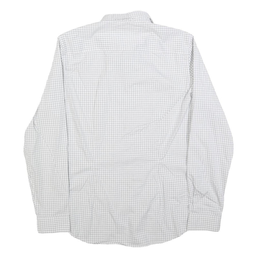 CALVIN KLEIN Mens White & Grey Check Shirt S Cotton Blend Classic Fit Long