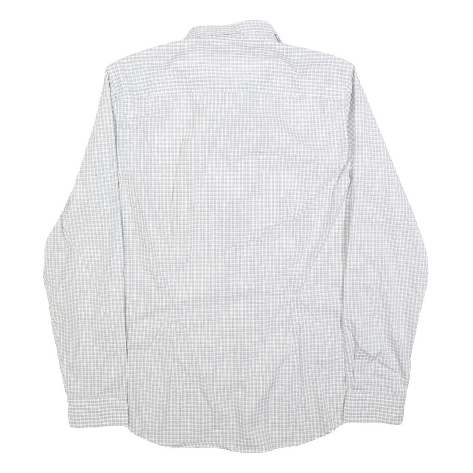 CALVIN KLEIN Mens White & Grey Check Shirt S Cotton Blend Classic Fit Long
