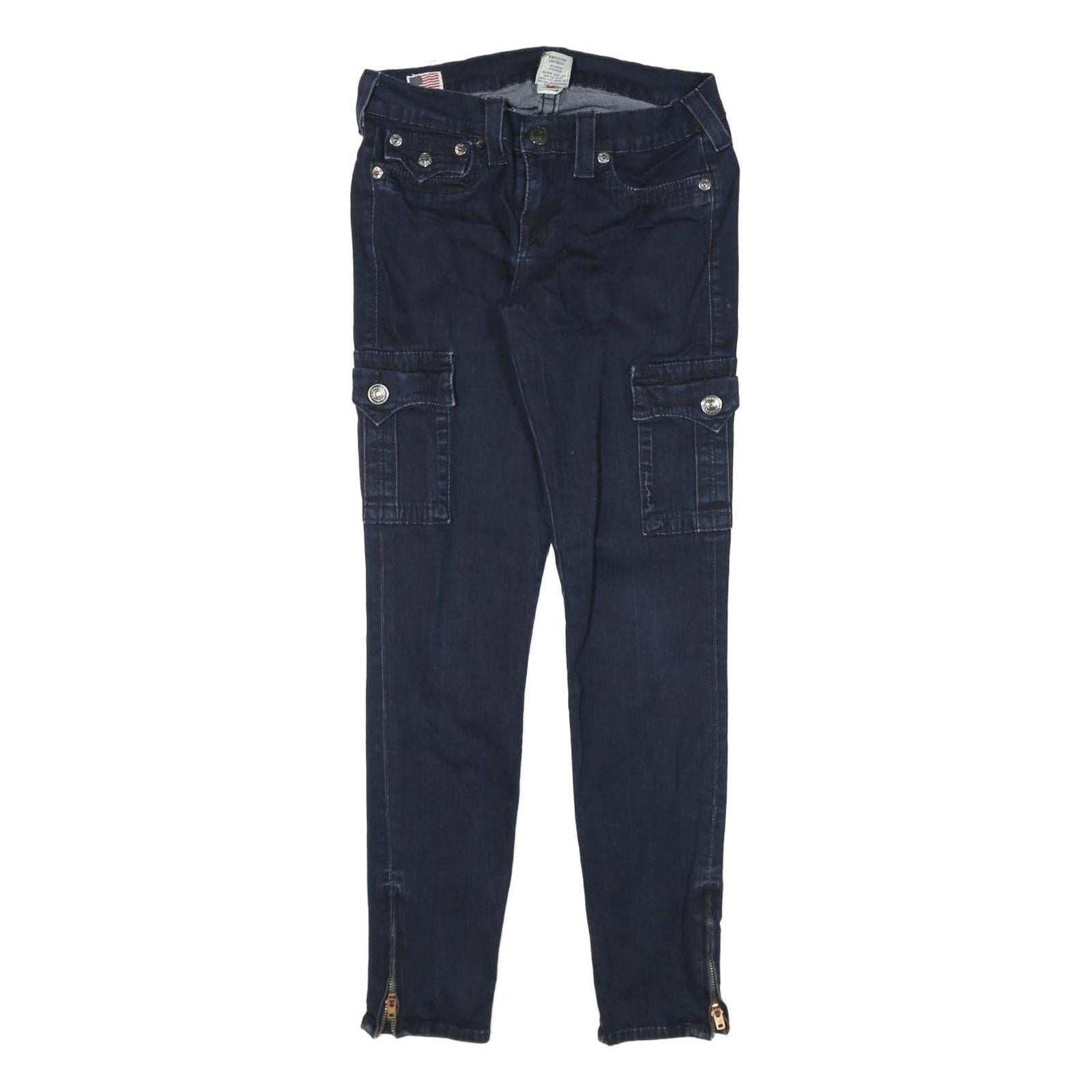 TRUE RELIGION Womens Slim Dark Blue Denim Zip Jeans W27 L29 Cargo Pocket Zipper
