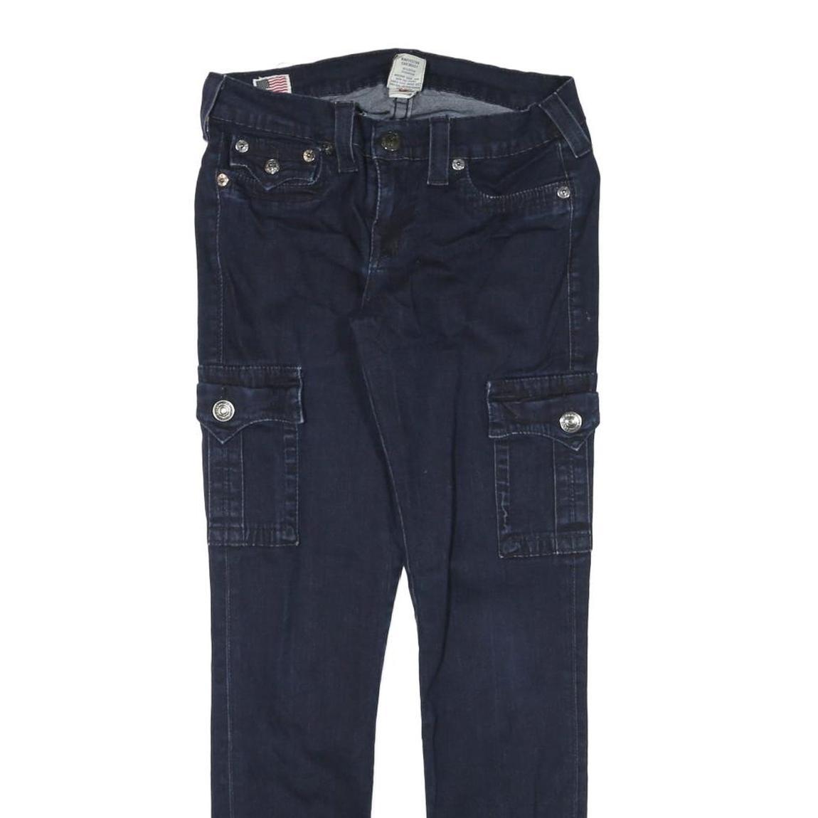TRUE RELIGION Womens Slim Dark Blue Denim Zip Jeans W27 L29 Cargo Pocket Zipper
