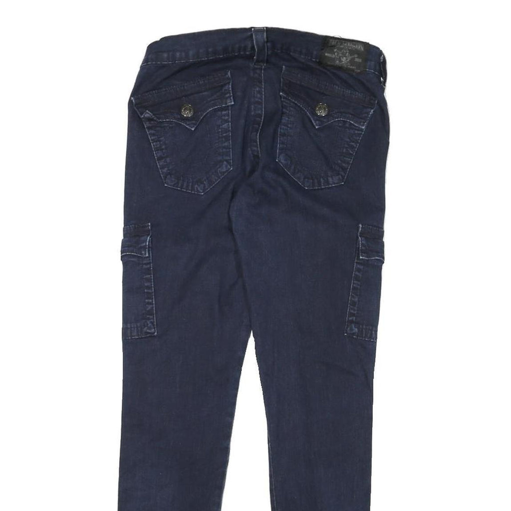 TRUE RELIGION Womens Slim Dark Blue Denim Zip Jeans W27 L29 Cargo Pocket Zipper