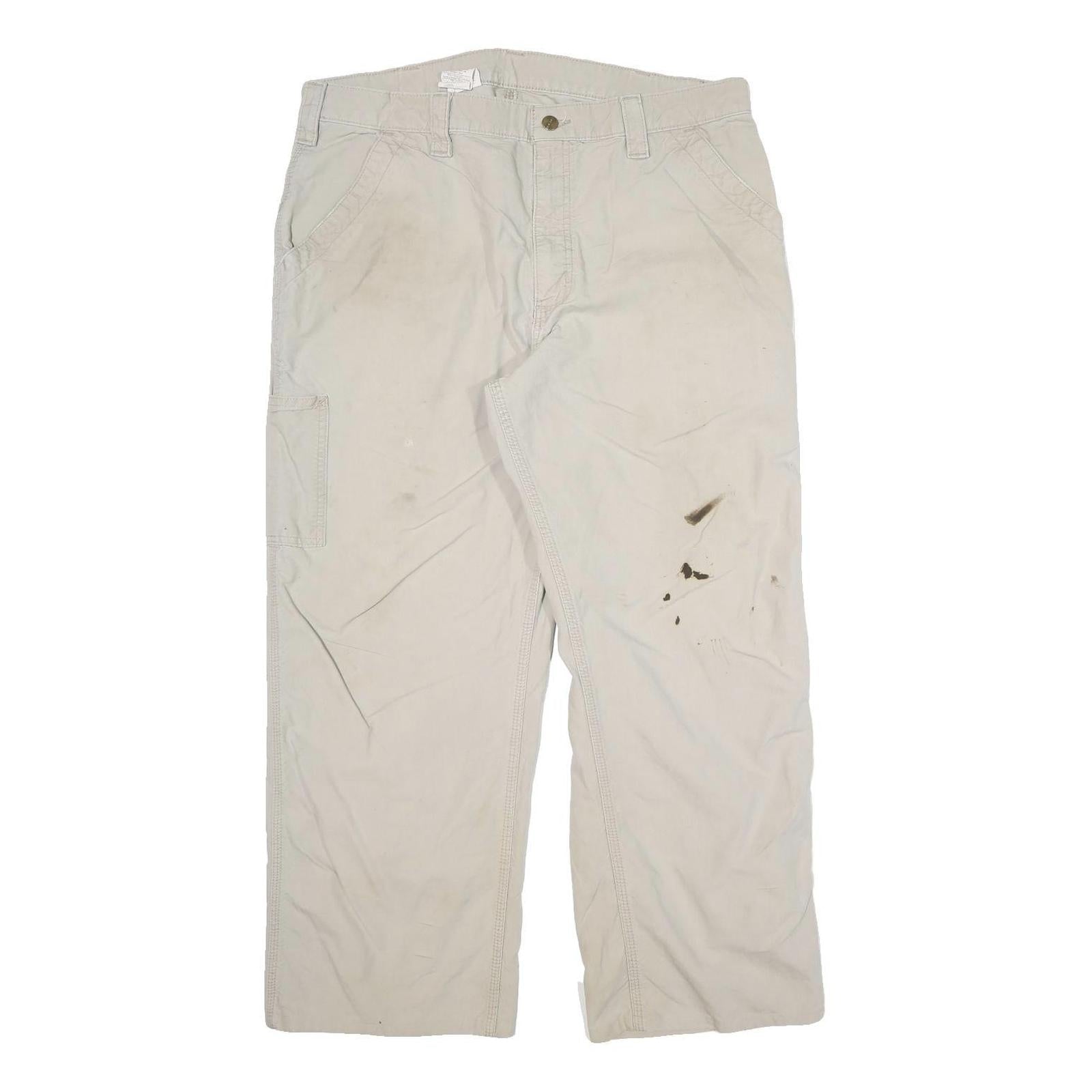 CARHARTT Mens Relaxed Beige Cotton Blend Woven Trousers W36 L27 Straight