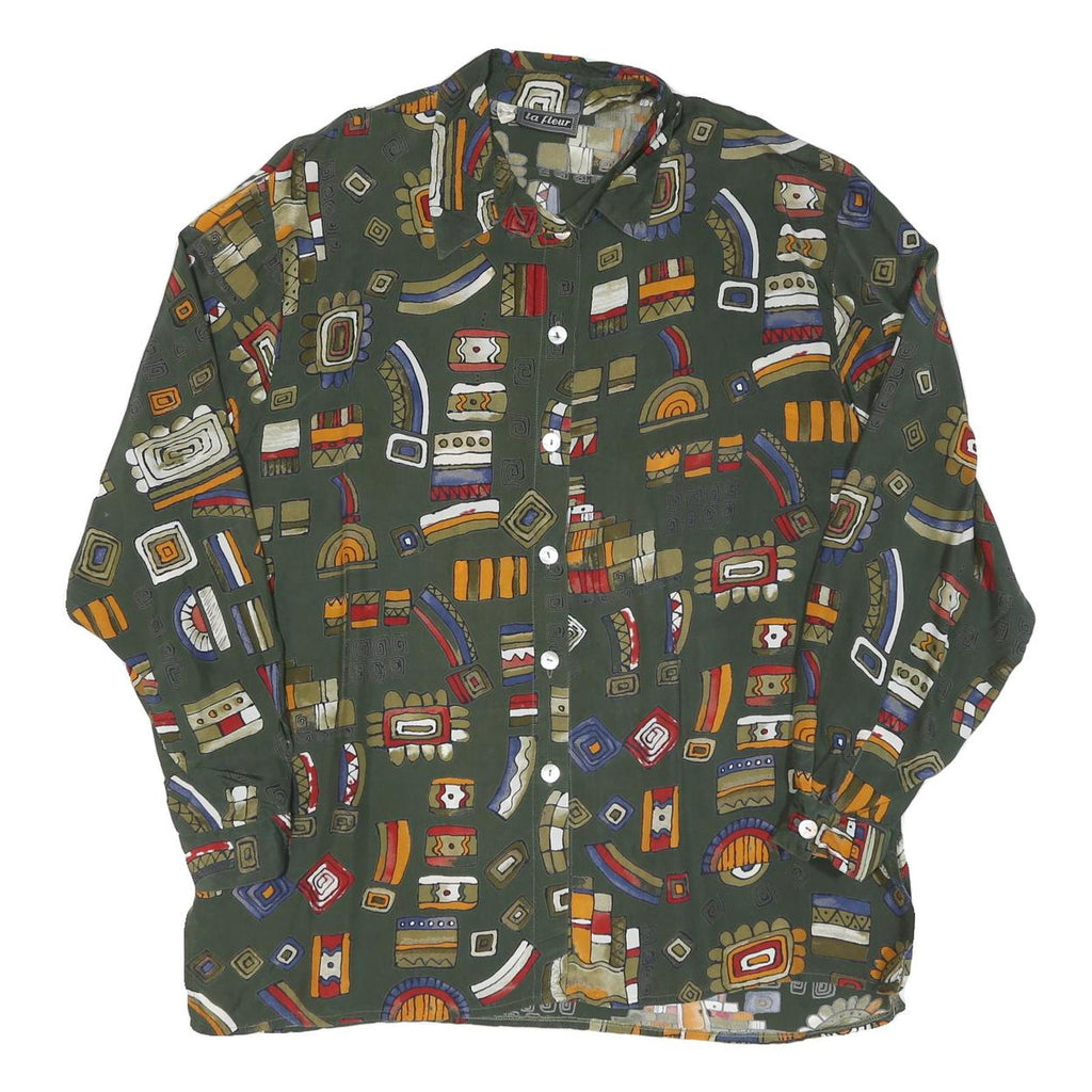 Womens Green Pattern Shirt XL Vintage Style Casual Geometric Print Lightweight
